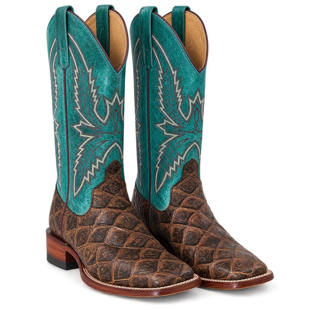 Macie Bean M9120 Reely Good Time Boots Square Toe 7 M Brown Turquoise Fish Print
